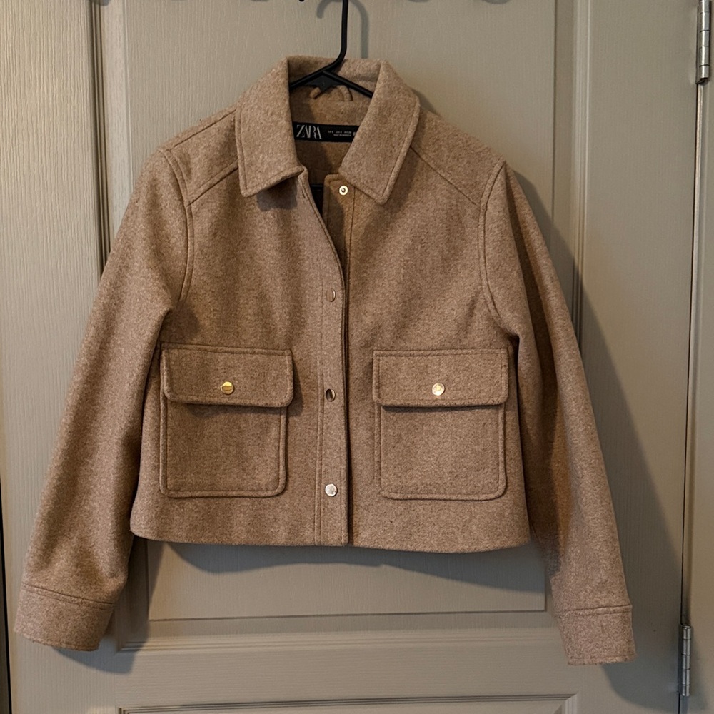 Zara cropped structured tan jacket size small Used